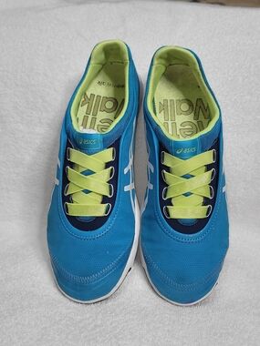 ASICS Blue & Lime Green Athletic Sneakers-Women's 7.5